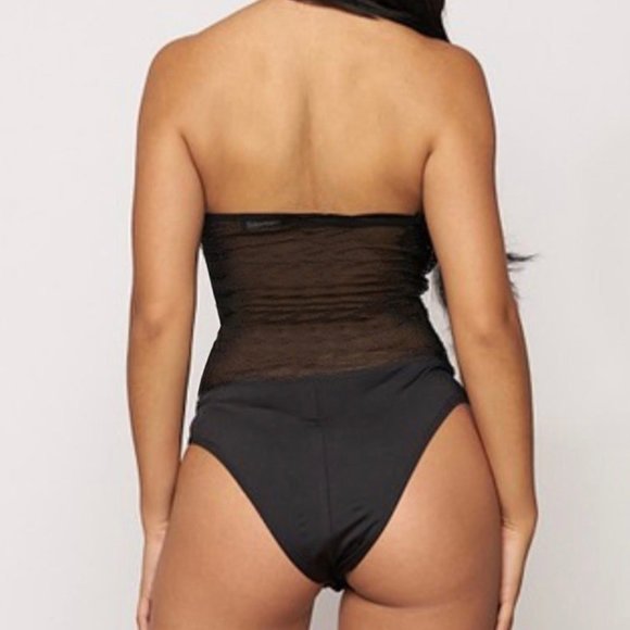 Black Rhinestone Sleeveless Halter Neck Bodysuit - Picture 4 of 14